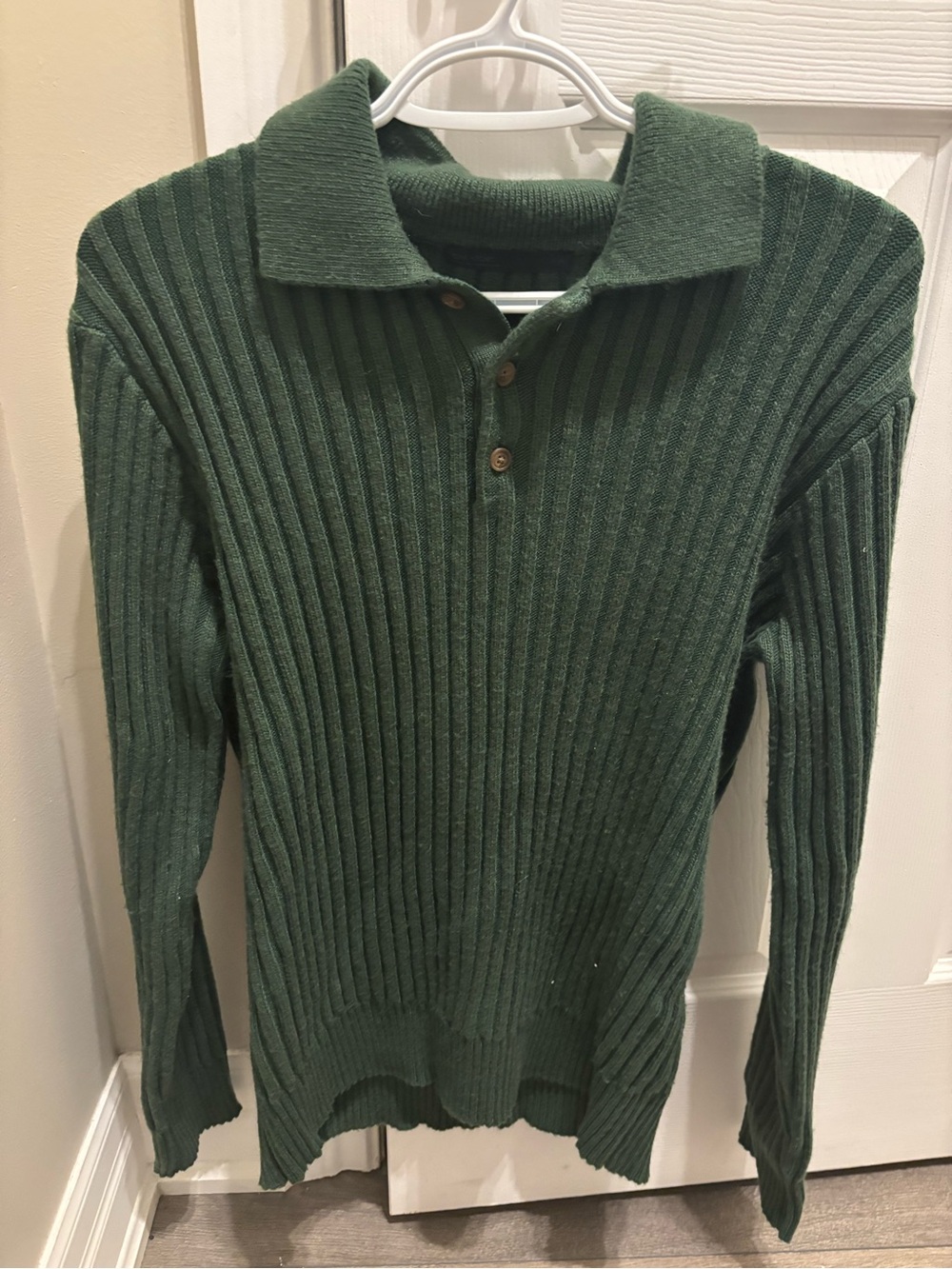 OAK + FORT Dark Green Ribbed Polo Knit Sweater